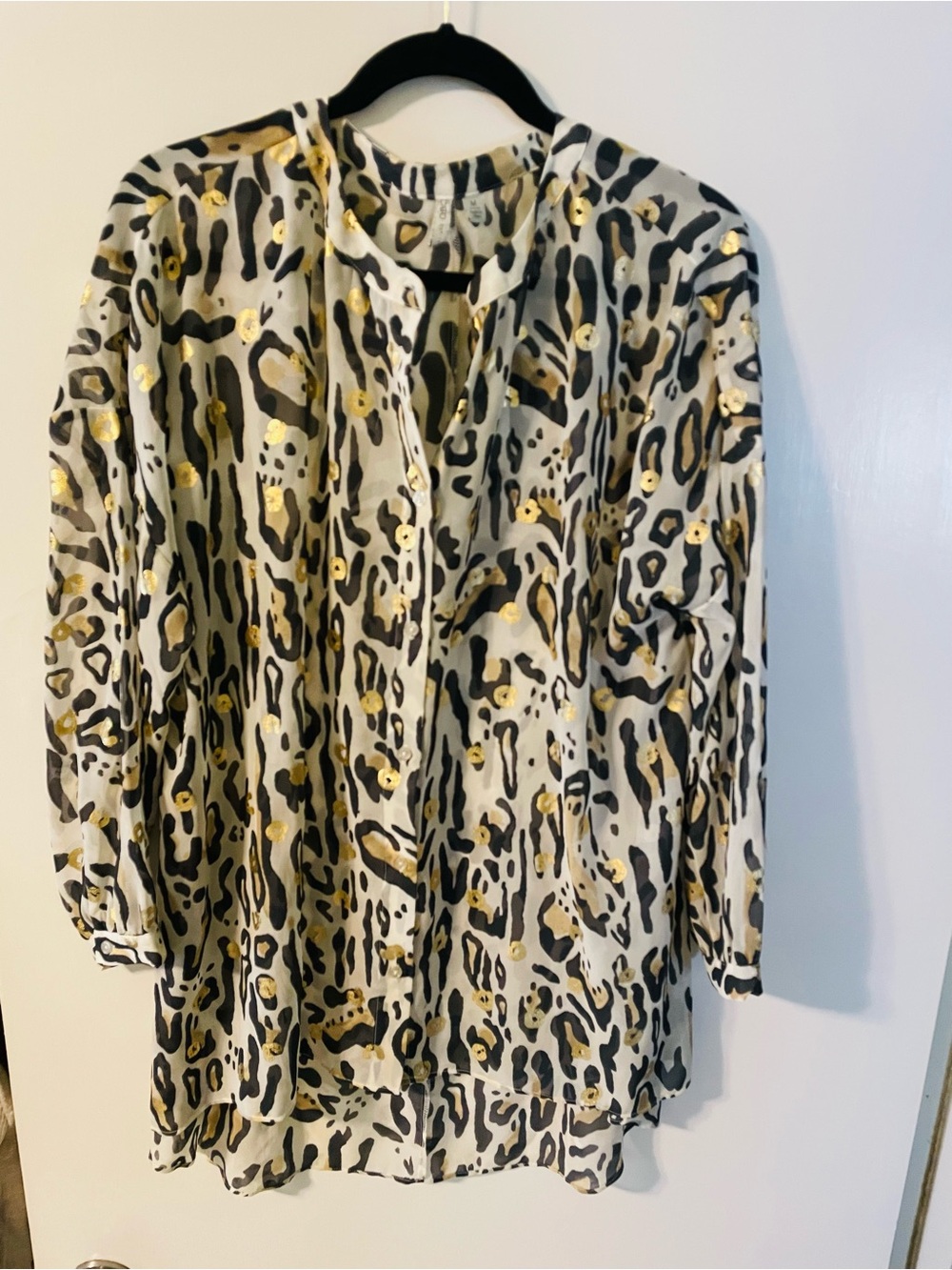 Cato Medium Animal Print Sheer Blouse in Beige, Black & Gold